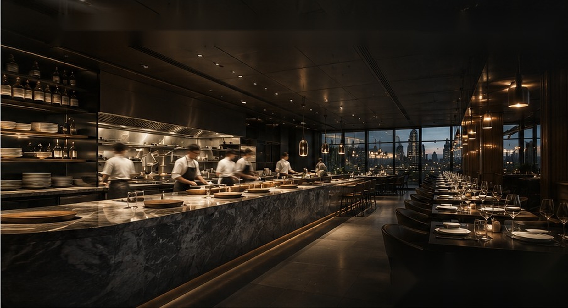 Luxury hospitality venue with open kitchen